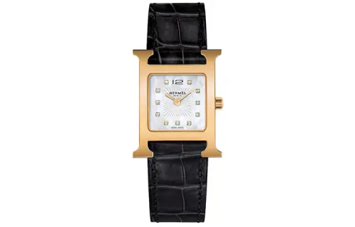 HERMES Heure H Collection Wrist Watches Quartz Movement Genuine Leather Strap White Dial Women's Watch