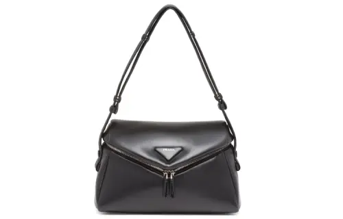 PRADA Soft Sheep Leather Shoulder Bag Women's Black