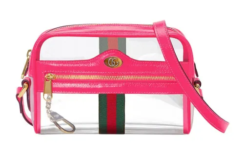 GUCCI Ophidia With Leather Camera Bag, Shoulder Bag, Crossbody Bag Mini Women's Transparent/Fuchsia