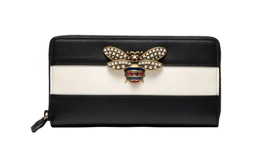 GUCCI Queen Margaret Multicolor Leather Wallet Women's Black White