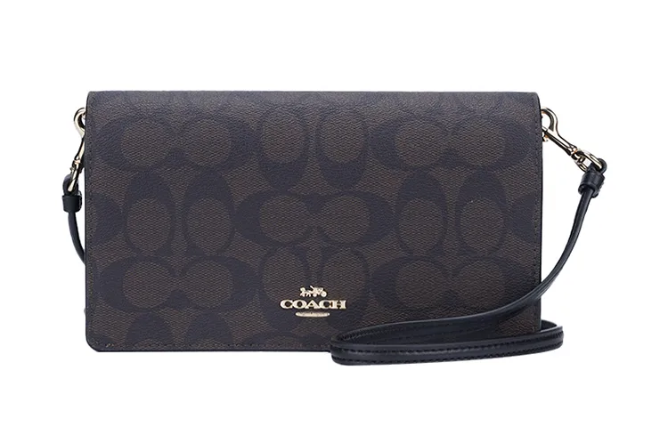 COACH Anna Coated Canvas With Leather Crossbody Bags Small Women's Dark Brown