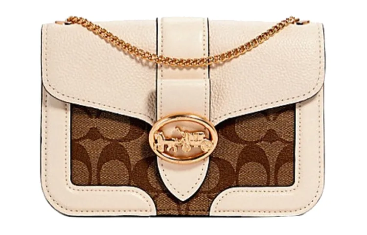 COACH Georgie Coated Canvas With Leather Shoulder Bag, Crossbody Bag Small Women's Milk White & Brown Monogram