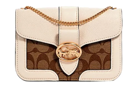 COACH Georgie Coated Canvas With Leather Shoulder Bag, Crossbody Bag Small Women's Milk White & Brown Monogram