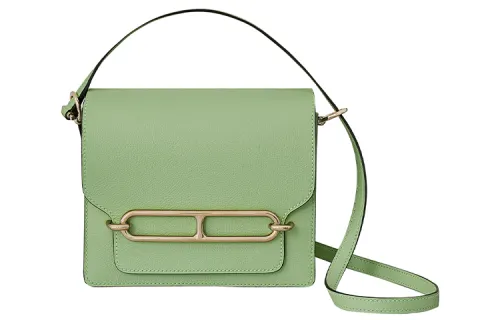 HERMES Roulis Light Gold Buckle Evercolor Calfskin Crossbody Bags Mini Women's Green