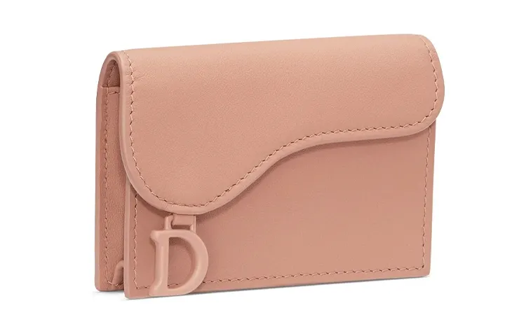 DIOR Saddle Cow Leather Card Holder Women's Pink