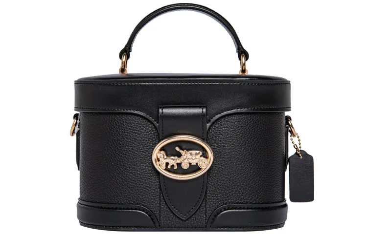 COACH Georgie Leather Box Bag, Wine God Bag, Shoulder Bag, Handbag, Crossbody Bag Small Women's Black