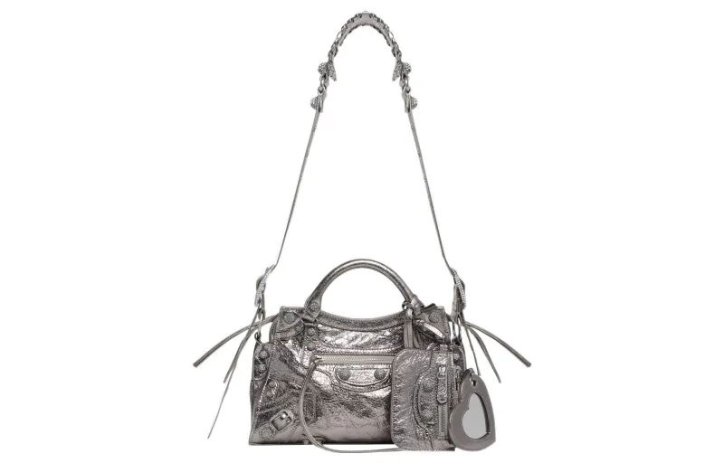Balenciaga Neo Cagole Sheepskin Shoulder Bag, Handbag, Crossbody Bag Extra Small Women's Silver