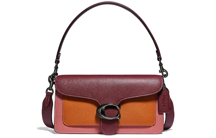 COACH Tabby Multicolor Leather Wine God Bag, One Shoulder Crossbody Bag Women's Pink Purple & Orange Multicolor