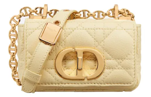 DIOR Caro Series Soft Cow Leather Handbag, Shoulder Bag, Crossbody Bag Extra Mini Women's Light Yellow