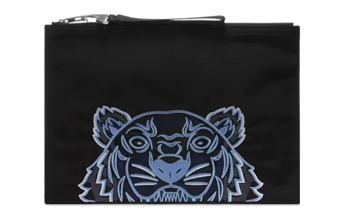 KENZO Embroidery Fabric Clutch Large Unisex Black Blue Multicolor