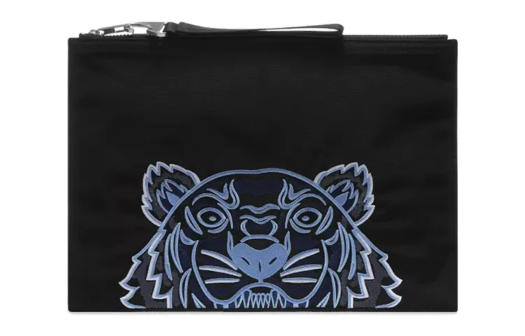 KENZO Embroidery Fabric Clutch Large Unisex Black Blue Multicolor