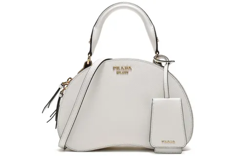 PRADA Zip Closure Cow Leather One Shoulder Handbag Women's White