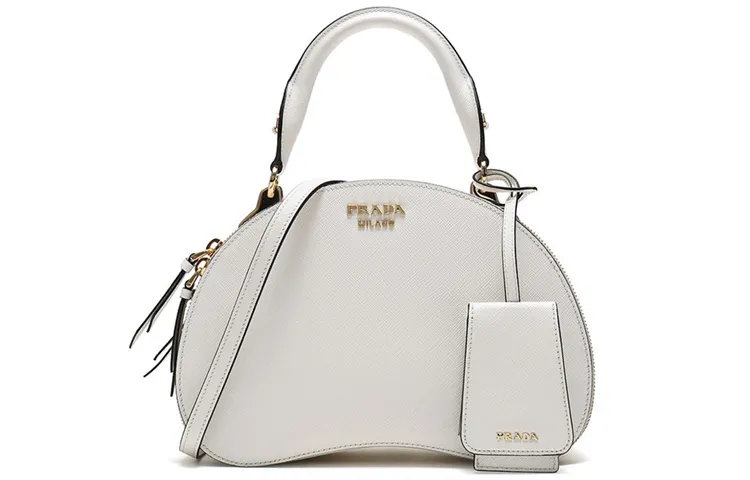 PRADA Zip Closure Cow Leather One Shoulder Handbag Women's White