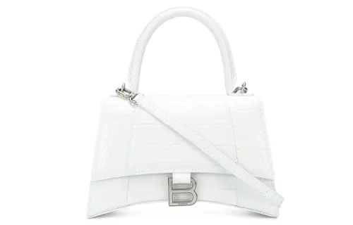 Balenciaga Hourglass Small Top Handle Bag Crocodile Embossed White