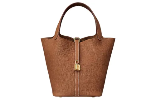 HERMES Picotin Lock Clemence Bullock Leather Basket Bag, Bucket Bag, Handbag 22 Women's 37 Gold Brown
