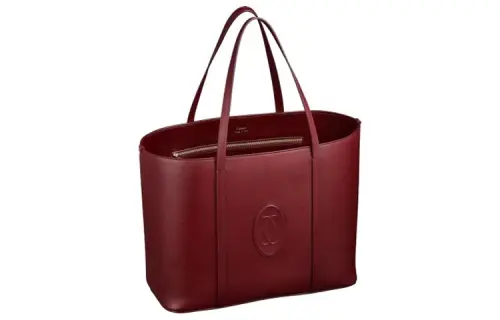 CARTIER Calfskin Tote One Shoulder Handbag Women's Burgundy