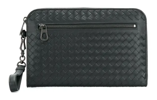 Bottega Veneta Woven Cow Leather Clutch Regular Men's Black