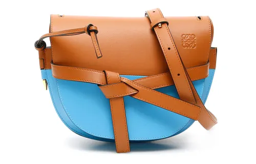 LOEWE Gate Bowknot Bag Cow Leather Handheld Crossbody Bag, Shoulder Bag Small Women's Blue Brown