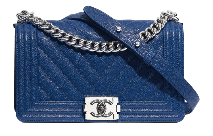 CHANEL Leboy Grain Embossed Calfskin Shoulder Bag Women's Blue