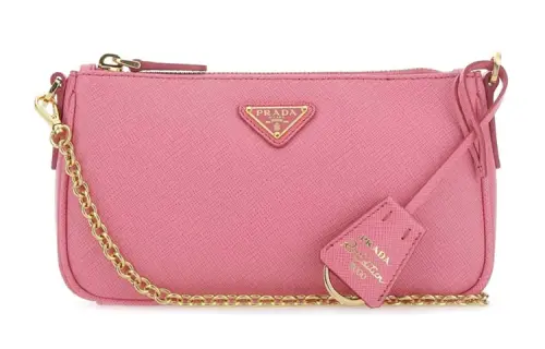 PRADA Leather With Nylon Shoulder Bag Unisex Pink