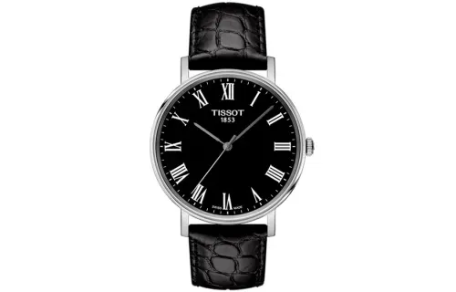 TISSOT Meishi Collection Quartz Movement Men's Watches Watch 38mm Black Dial Stainless Steel Case Leather Strap
