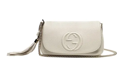 GUCCI Soho Leather Chain Shoulder Bag, Crossbody Bag Women's White