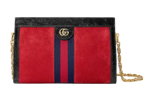 GUCCI Ophidia Suede Patchwork Patent Leather Shoulder Bag, Crossbody Bag Small Women's Black/Red