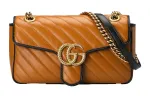 GUCCI GG Marmont Quilted Leather Crossbody Bag, Shoulder Bag Small Women's Brown & Black & Pumpkin