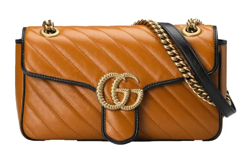GUCCI GG Marmont Quilted Leather Crossbody Bag, Shoulder Bag Small Women's Brown & Black & Pumpkin