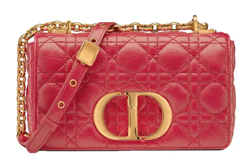 DIOR Caro Soft Cow Leather Handbag, Shoulder Bag, Crossbody Bag Small Women's Raspberry Red