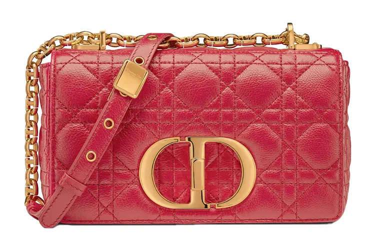 DIOR Caro Soft Cow Leather Handbag, Shoulder Bag, Crossbody Bag Small Women's Raspberry Red