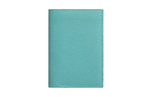 HERMES Calfskin Card Holder, Wallet Women's Lagoon Blue