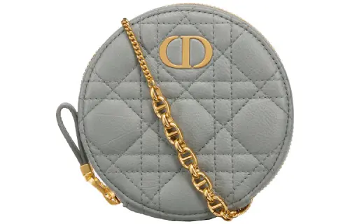 DIOR Caro Cow Leather Coin Purse Women's Gray