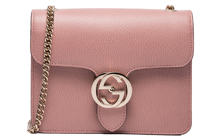 GUCCI Litchi Grain Leather Messenger Bag, Trunk Bag, Shoulder Bag, Crossbody Bag Women's Pink