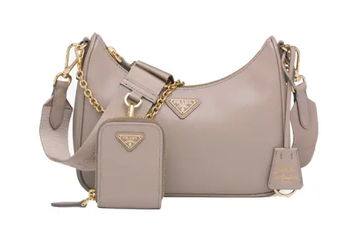 PRADA Cross Grain Leather Hobo Bag, Shoulder Bag, Handbag Women's Water Lily Color