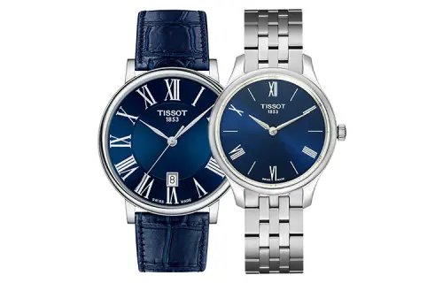 TISSOT Quartz Movement Unisex Watch 40mm Blue Dial Stainless Steel Case Leather Strap