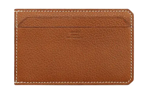 HERMES City Calfskin Card Holder Men's Light Tawny
