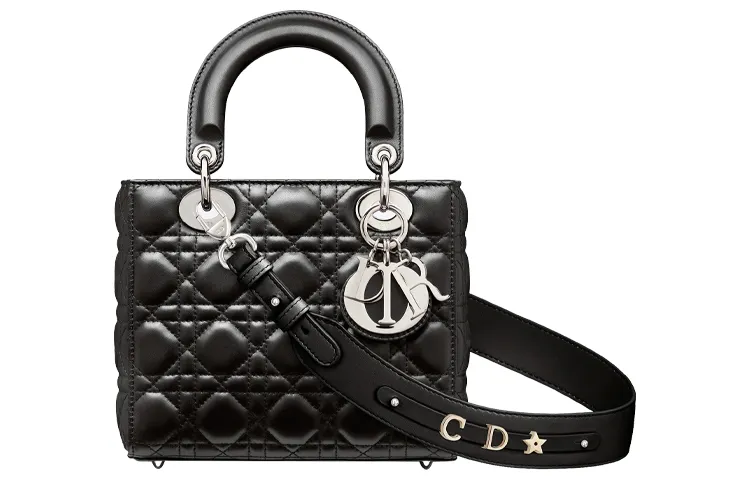 DIOR Lady Dior Cannage Lambskin Handbag Women's Black