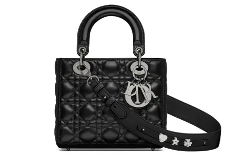 DIOR Lady Dior Sheepskin Wicker Pattern Handbag, Shoulder Bag, Crossbody Bag, Handbag Small Women's Black