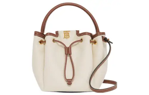 Burberry Cotton Canvas With Leather Bucket Bag, Handbag, Shoulder Bag, Crossbody Bag Mini Women's Light Umber