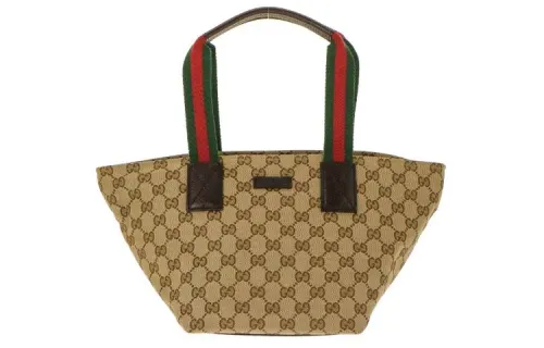 GUCCI Canvas With Leather Dumpling Bag, Canvas Bag, Handbag Women's Ebony & Brown