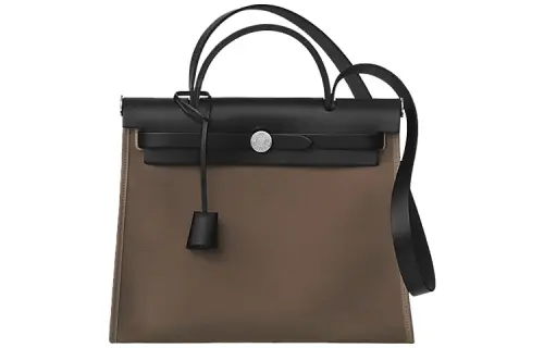 HERMES Herbag Zip H Plume Canvas And Hunter Leather Finish Shoulder Bag, Crossbody Bag, Handbag 31 Unisex