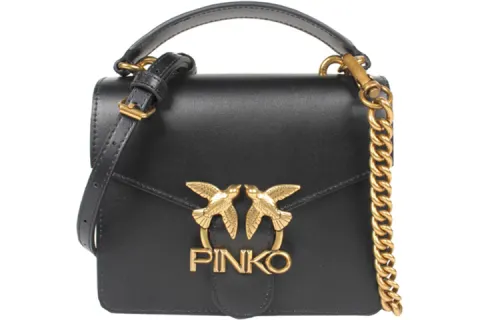 PINKO Cow Leather Crossbody Handbag, Shoulder Bag Regular Women's Black