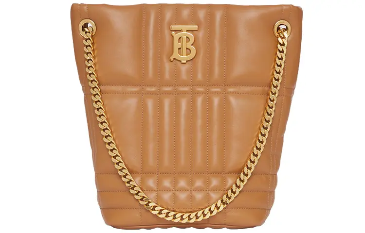 Burberry Quilted Leather Small Lola Bucket Bag Maple Brown/Gold tone
