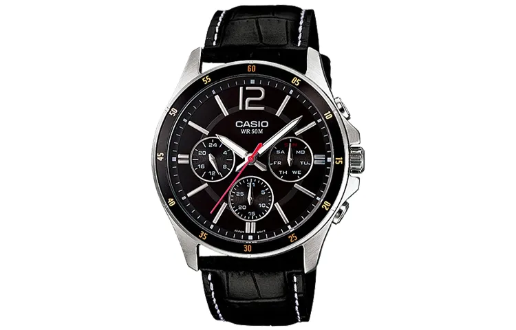 CASIO STANDARD 3 Eye Quartz Movement Genuine Leather Strap Watch Men's Watches Black Dial