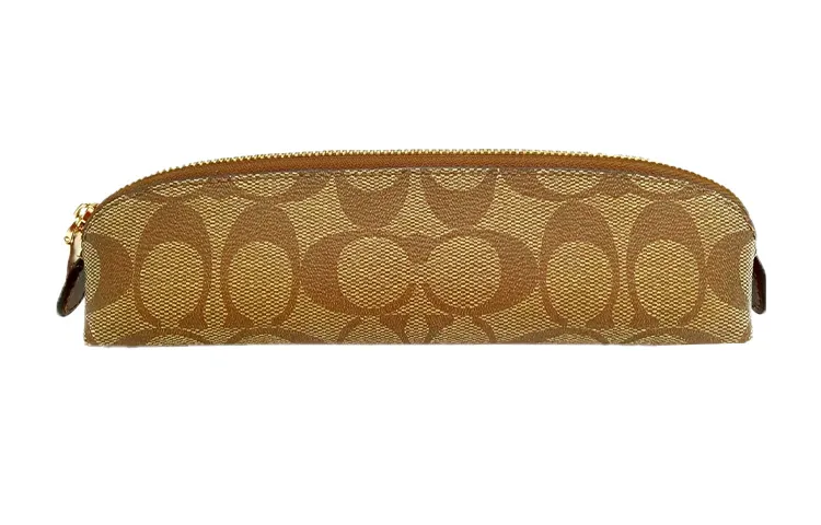 COACH Pencil Case Canvas Leather Makeup Bag Small Women's Khaki