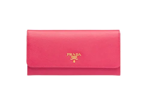 PRADA Long Cow Leather Wallet Women's Pink Peony