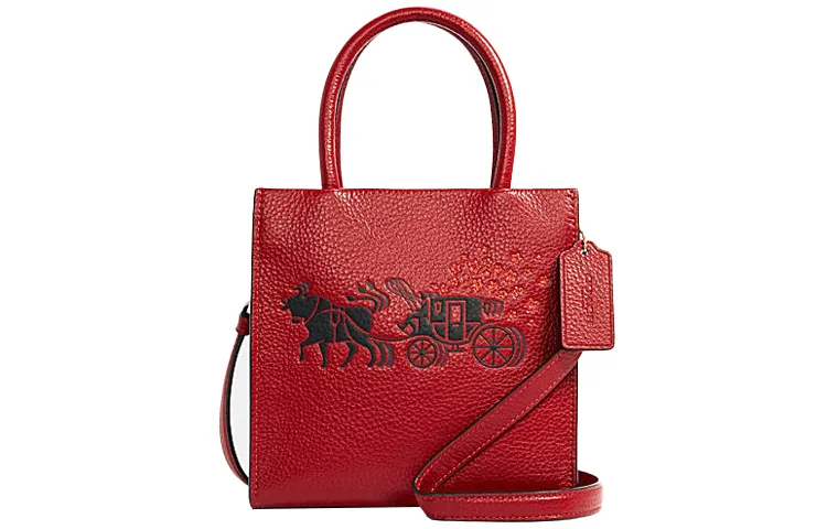 COACH Cally Leather Tote Bag, Shopping Bag, Tote Sheet Music Bag, Handbag, Shoulder Bag, Crossbody Bag Mini Women's Red