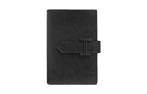 HERMES Bearn Epsom Leather Wallet Mini Unisex Noir Black