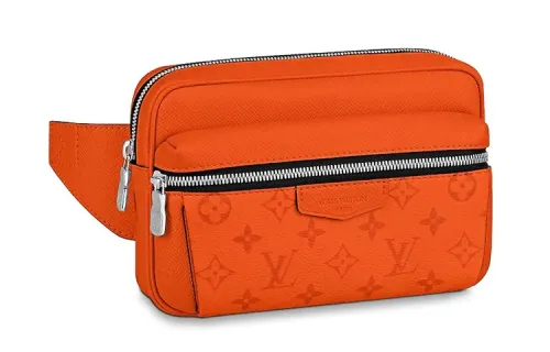 LOUIS VUITTON OUTDOOR Cowhide Patchwork Canvas Fanny Pack Unisex Volcano Orange